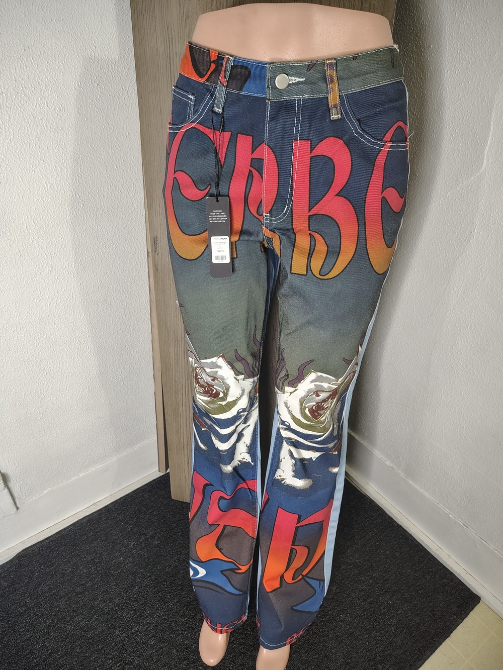 Fashion Nova Multicolor Graphic Straight Leg Jeans